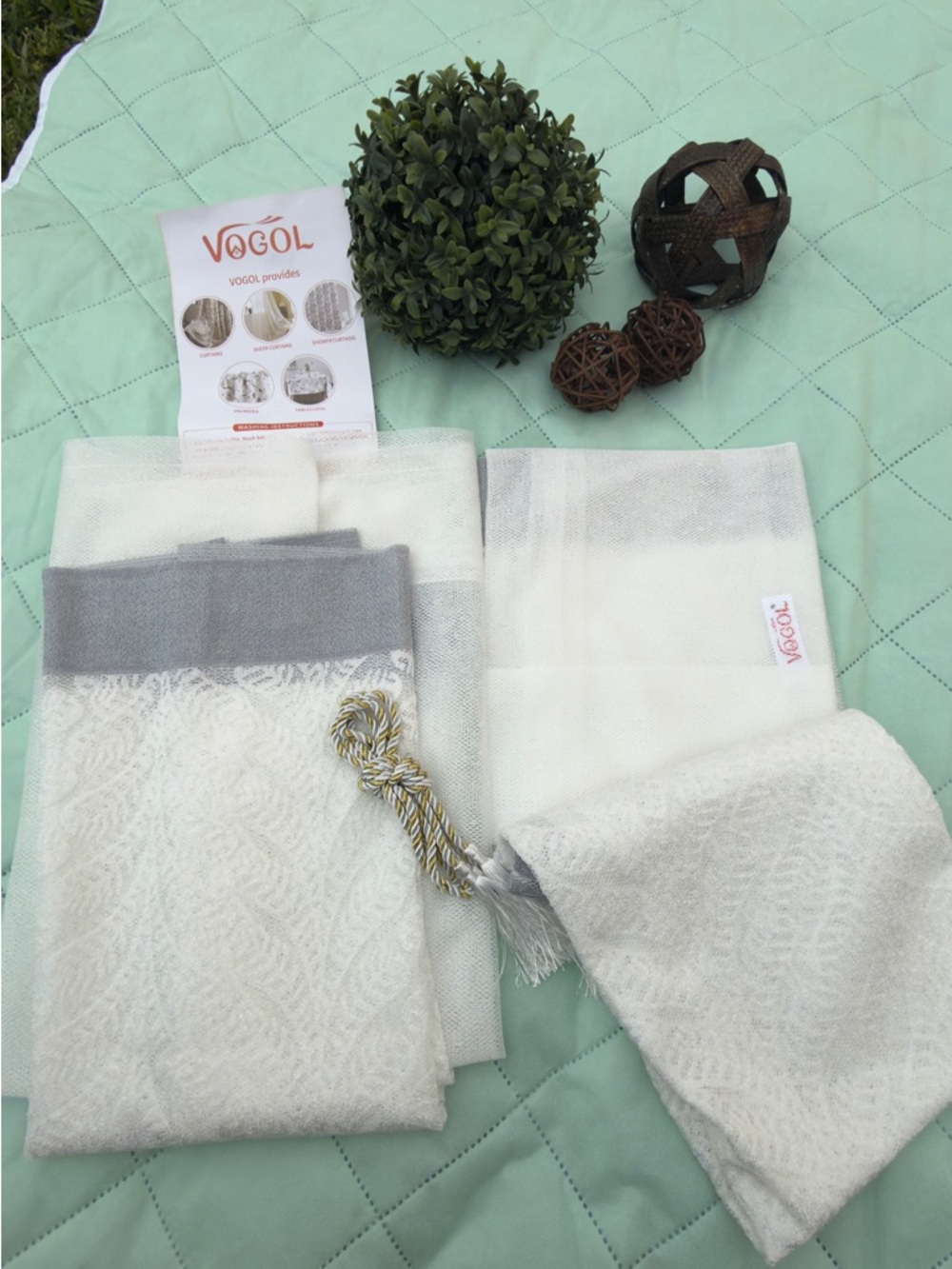 VOGO Athletica White and Gray Decorative Curtain Panels